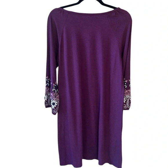 J. Jill Sz M Like New Dark Plumb Shift Midi Dress Embroidered Boho Long Sleeves - Picture 7 of 9